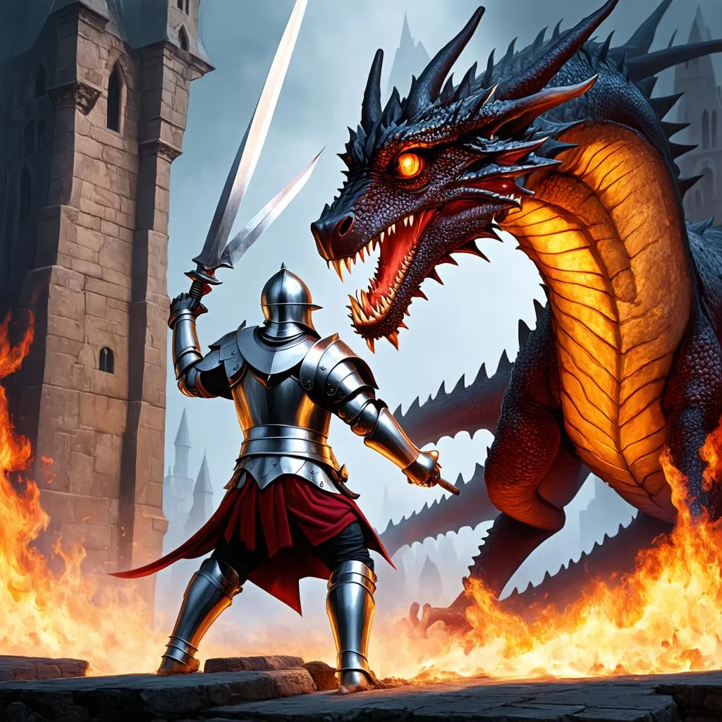 Knight Fighting Dragon