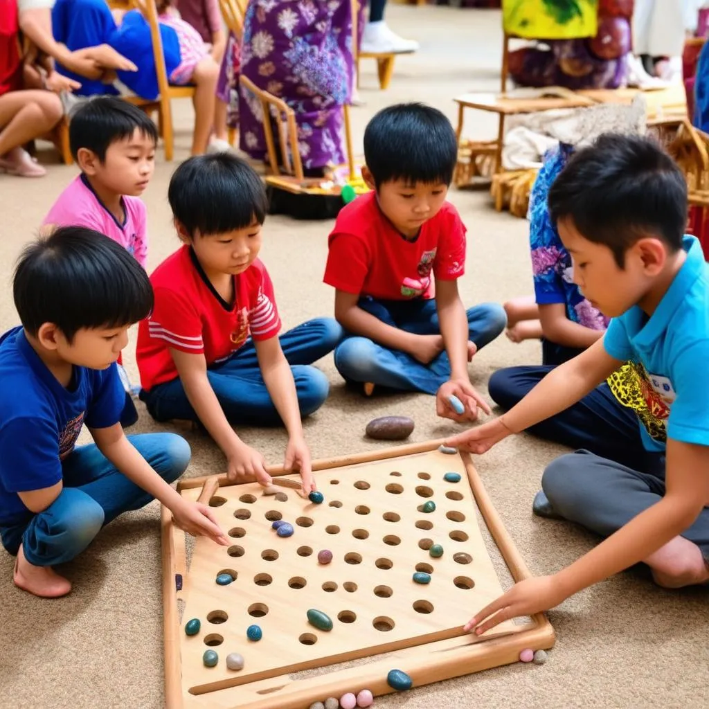 Học sinh tiểu học chơi ô ăn quan