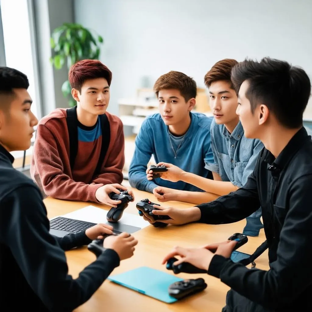 Một nhóm bạn đang chơi game và trò chuyện