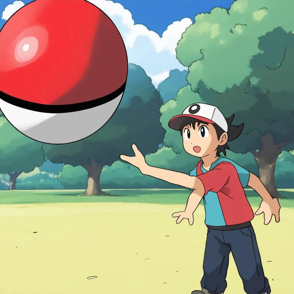 Huấn luyện viên Pokemon đang tung pokeball