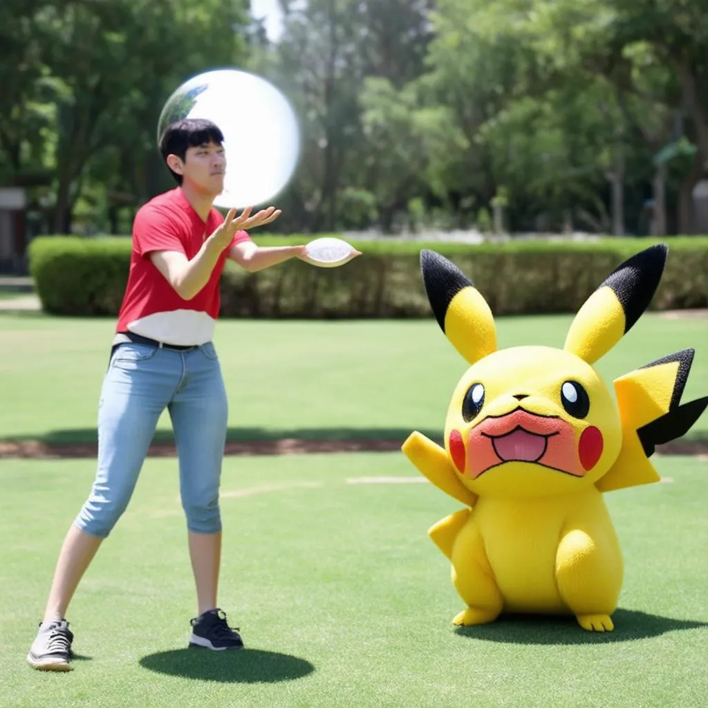 Huấn luyện viên Pokemon đang tung bóng Poké Ball