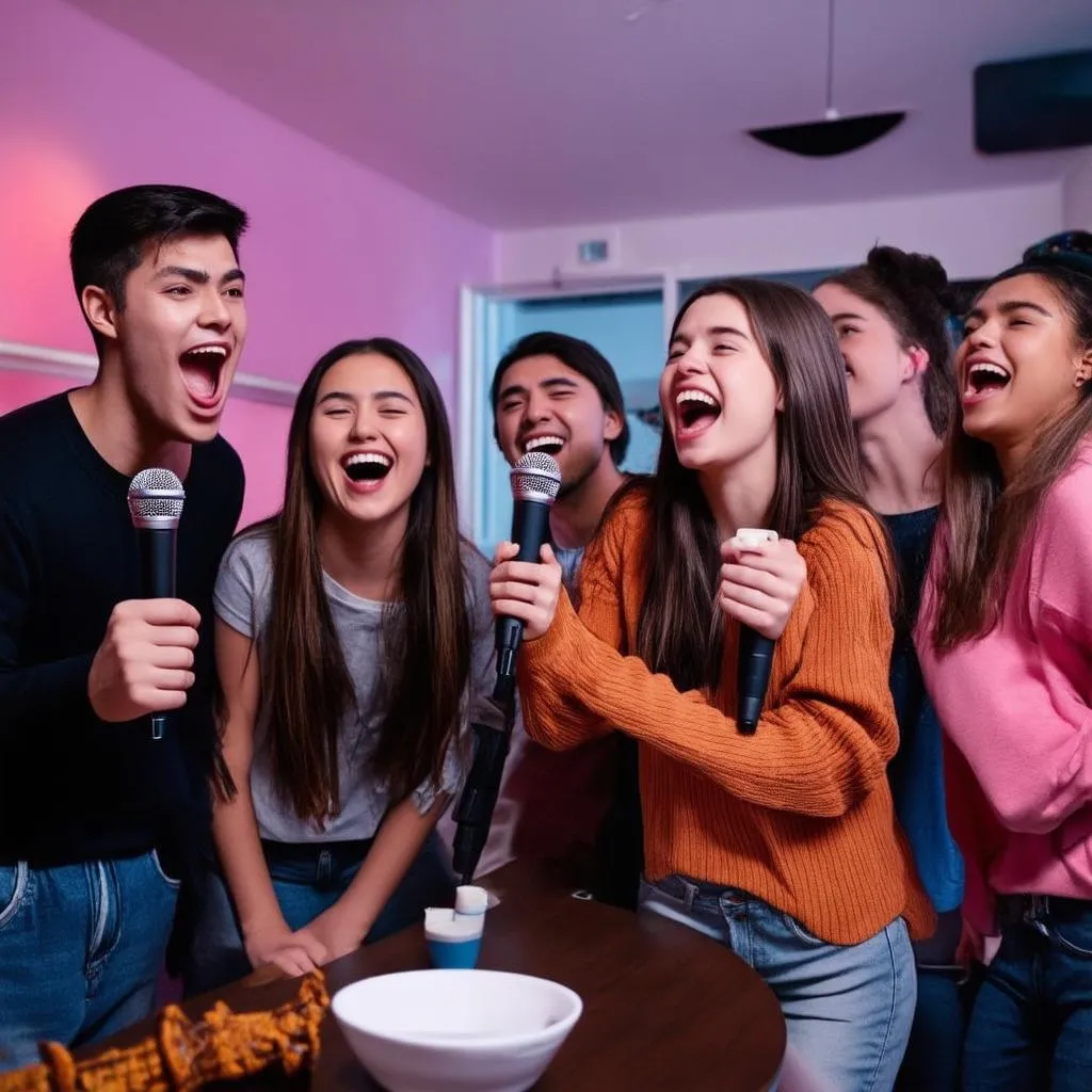 Một nhóm bạn trẻ đang hát karaoke