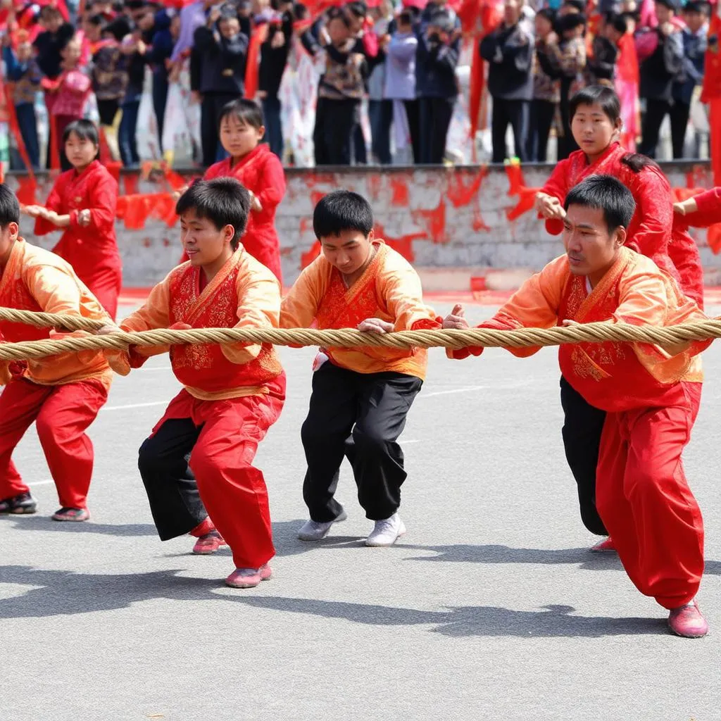 Người dân tham gia trò chơi kéo co