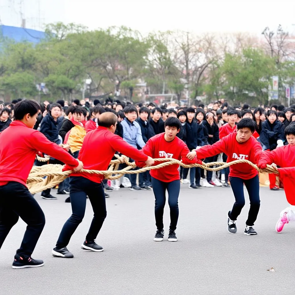 Người dân tham gia trò chơi kéo co