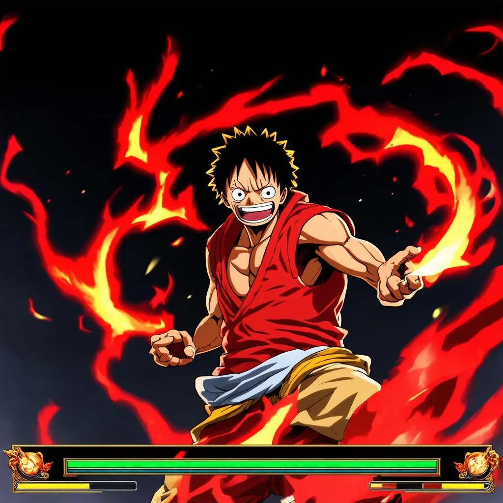 Luffy using his powerful Haki in a fighting game