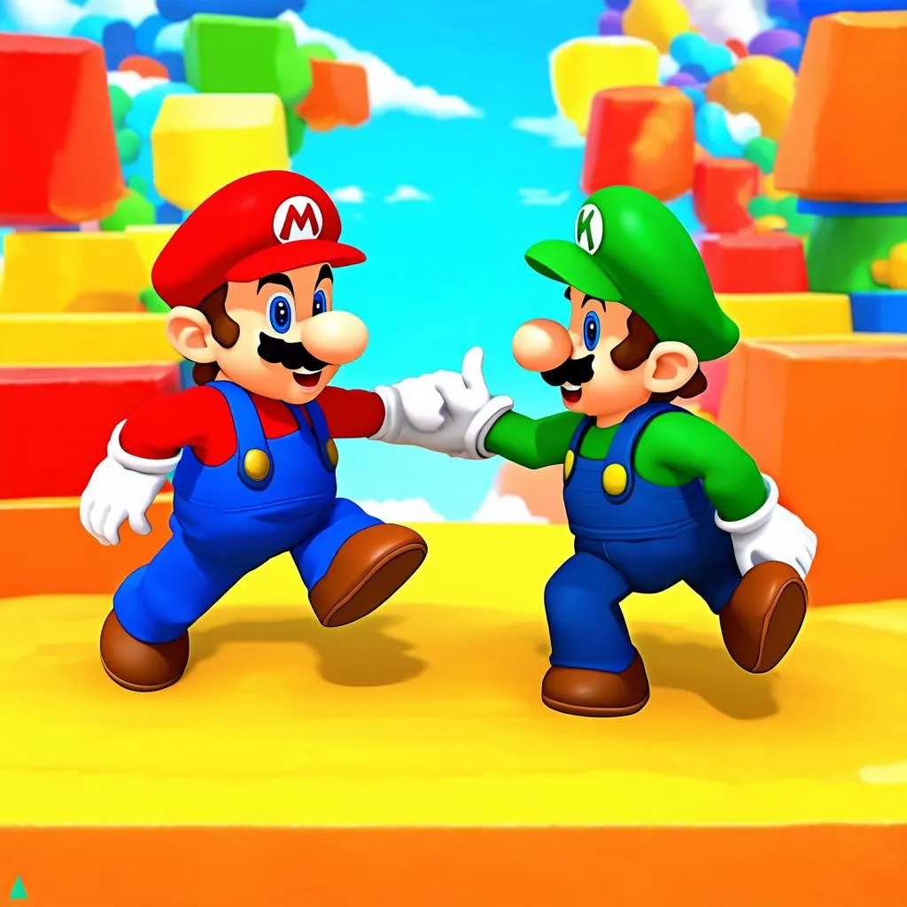 Mario và Luigi cùng nhau vượt chướng ngại vật