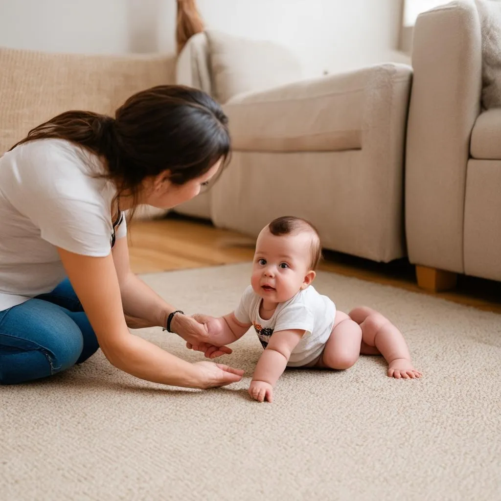 Mẹ chơi với bé 6 tháng tuổi