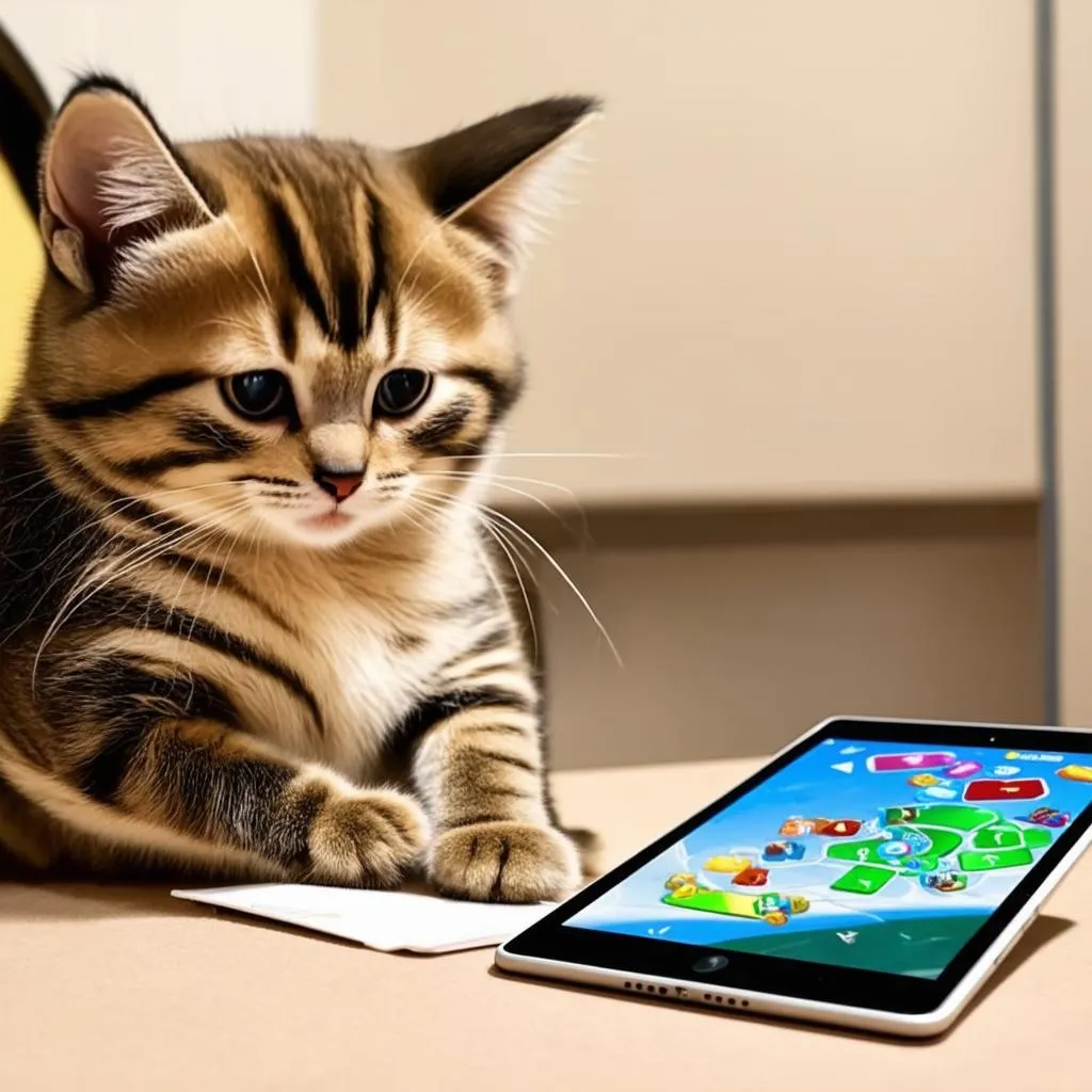 Mèo chơi game trên iPad