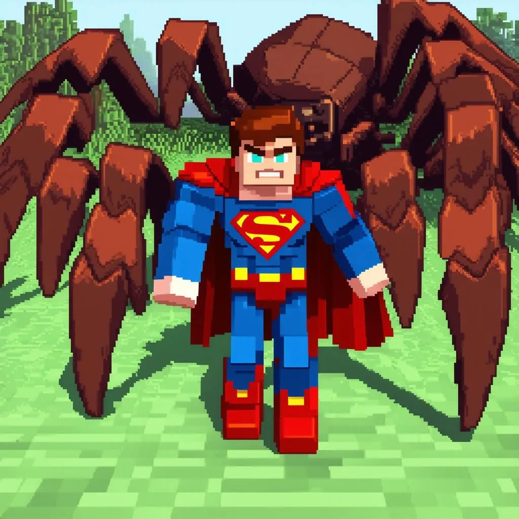 Minecraft Superman chiến đấu với quái vật