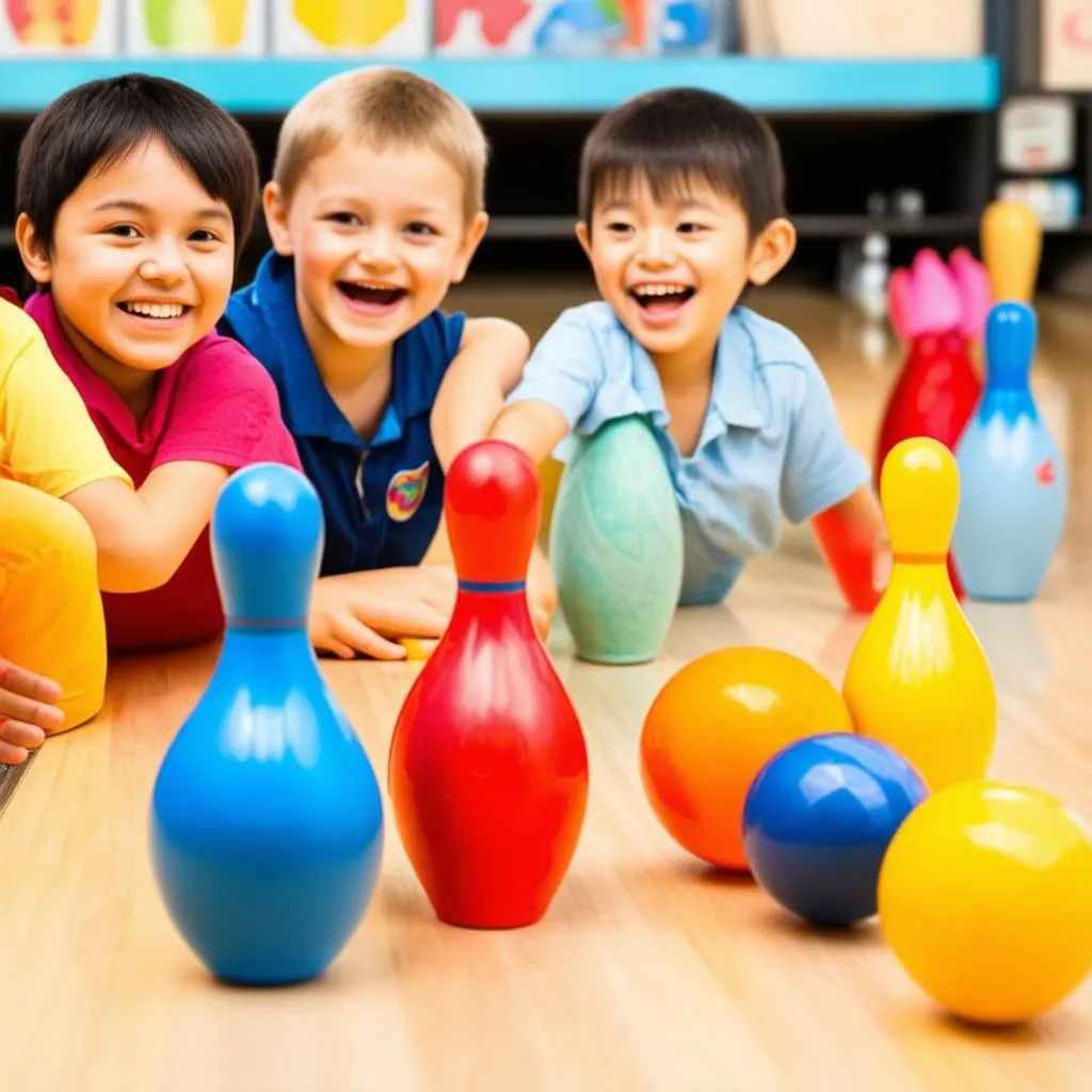 Trẻ em chơi ném bóng bowling