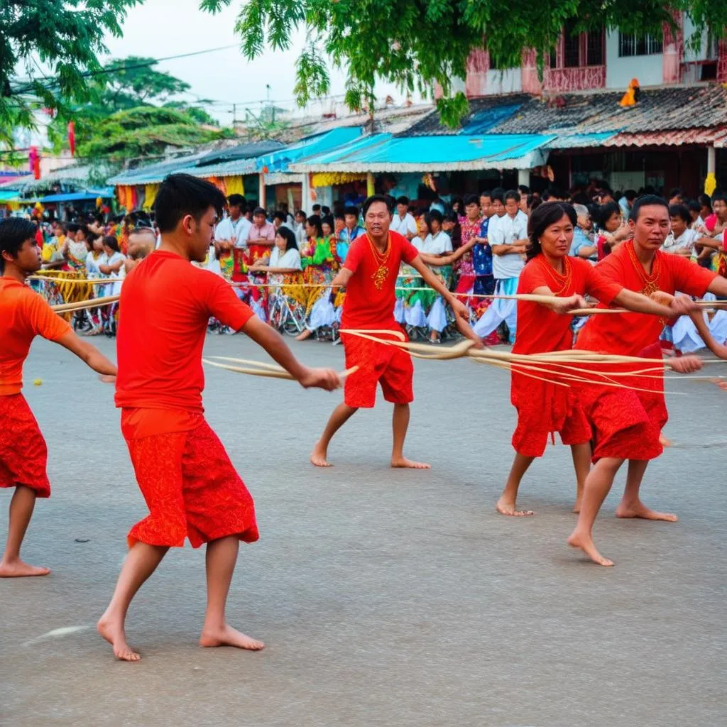 Người dân chơi ném còn trong ngày hội