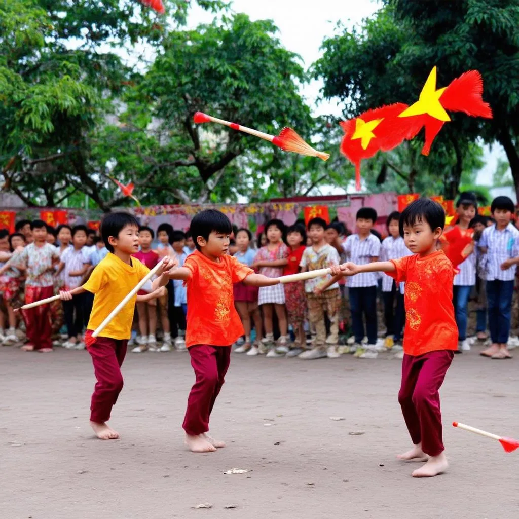 Trẻ em chơi ném còn ngày Tết