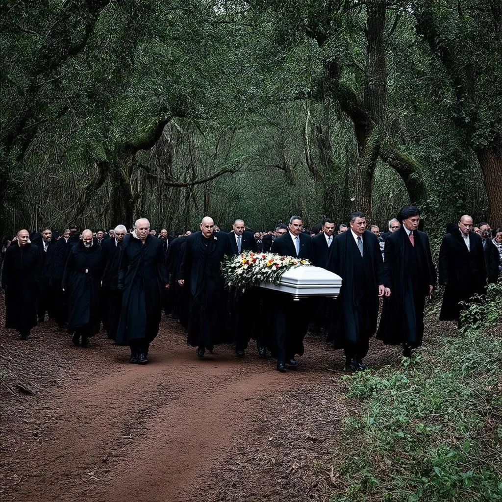 Funeral procession in the forest