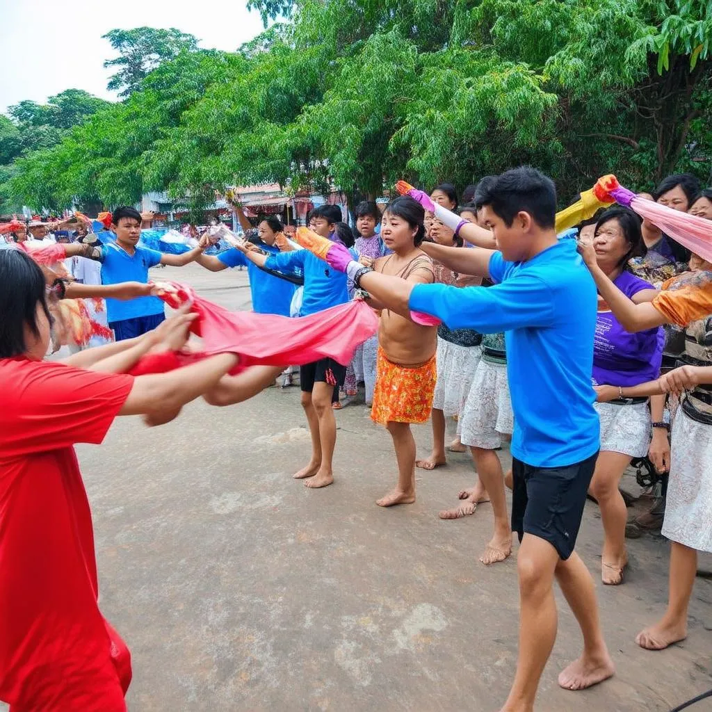 Người dân Bến Tre chơi bịt mắt bắt dê