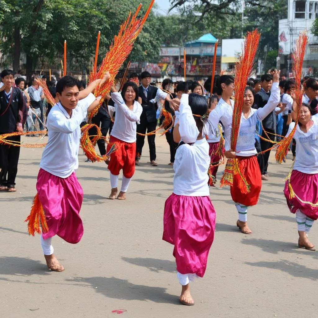 Người dân tham gia hội chợ trò chơi dân gian