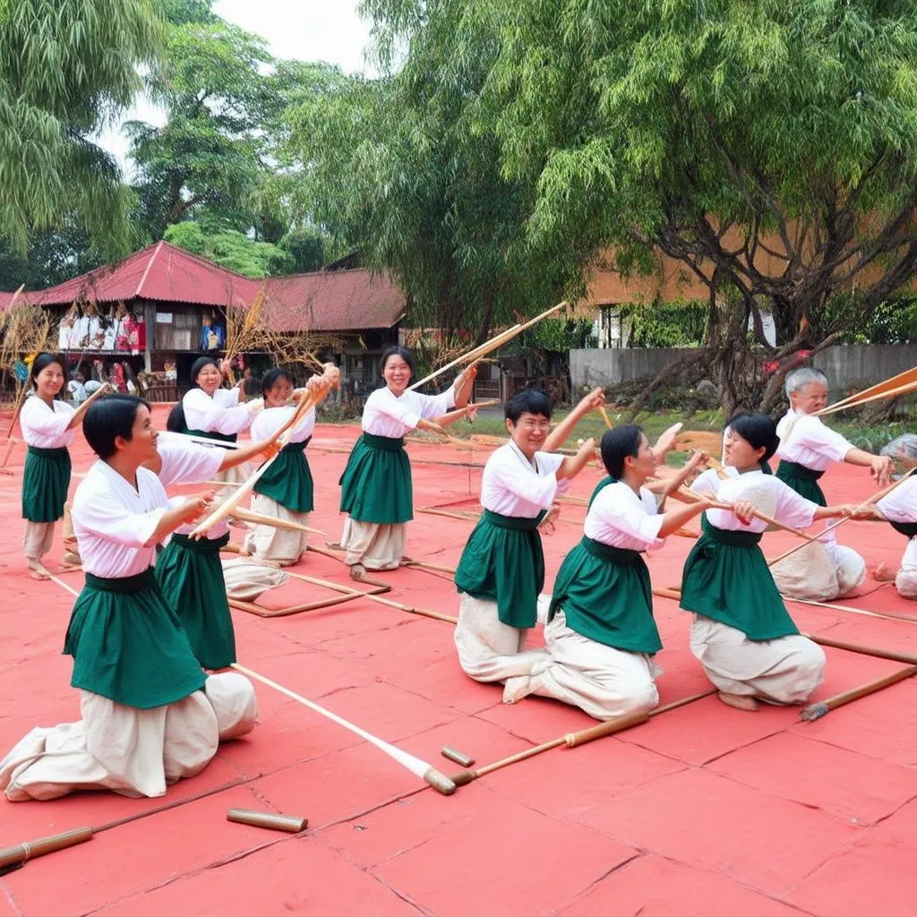 Người dân tham gia trải nghiệm trò chơi dân gian