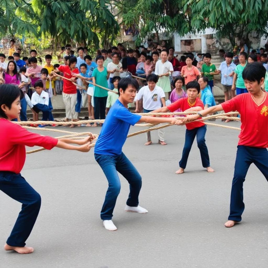 Người dân vui chơi kéo co