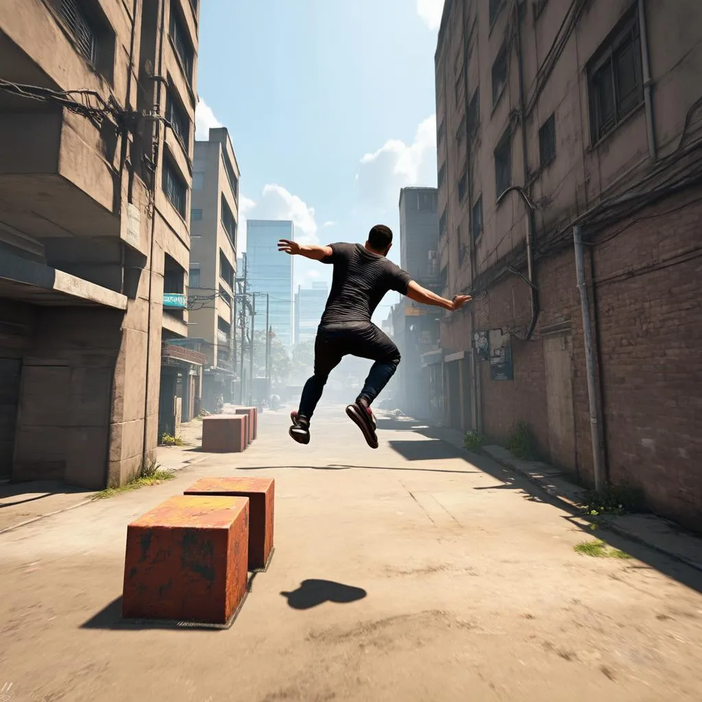 Nhân vật game parkour vượt chướng ngại vật