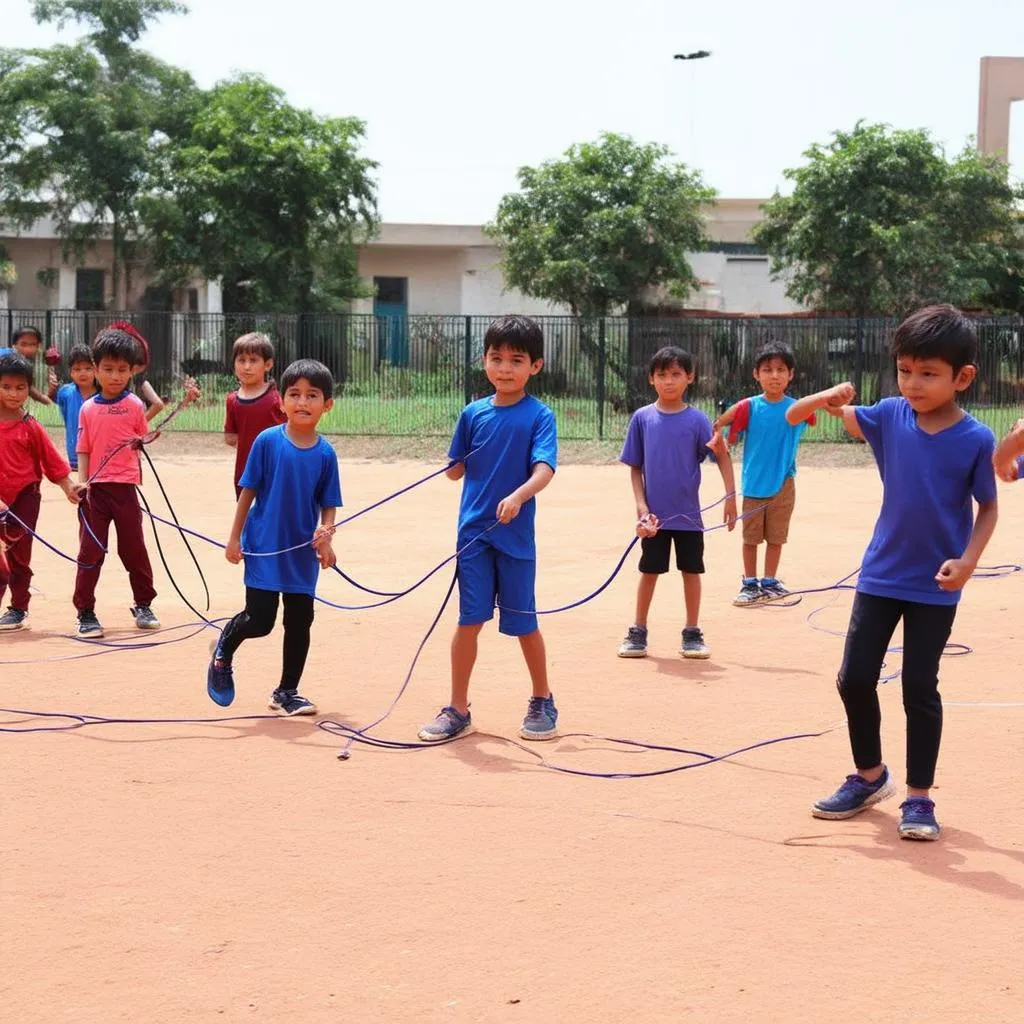 các bạn nhỏ chơi nhảy dây