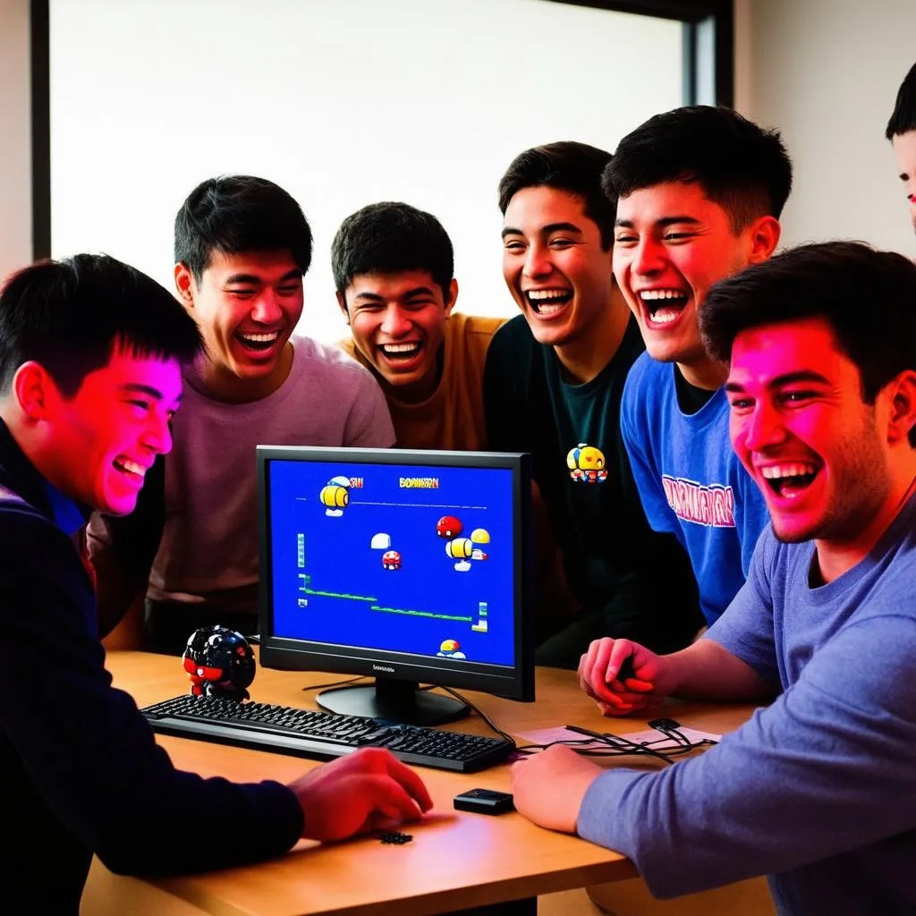 nhóm bạn chơi game đặt bom cùng nhau