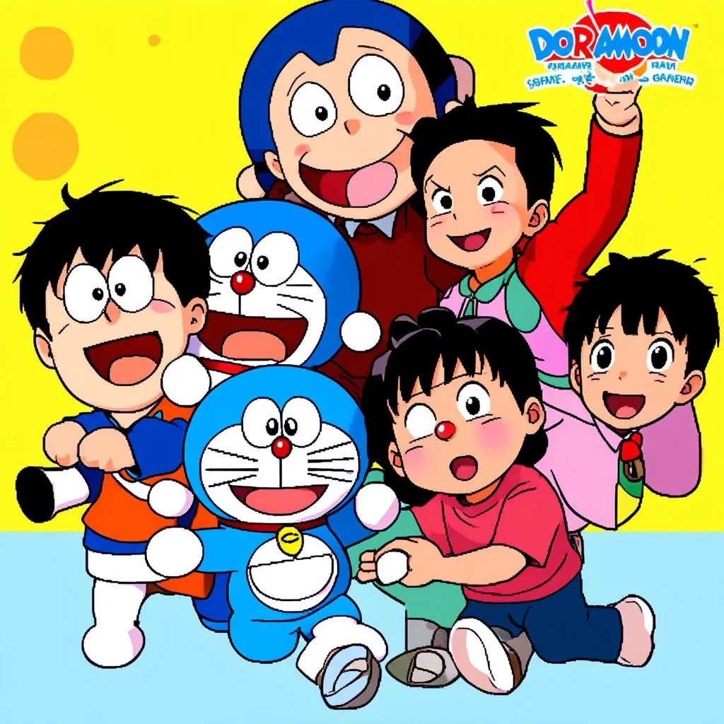 Nhóm bạn Doraemon chơi đùa