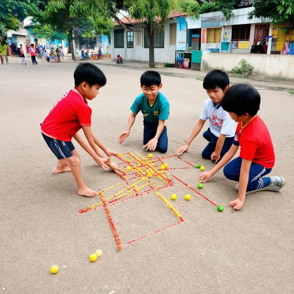 Nhóm bạn học sinh chơi ô ăn quan