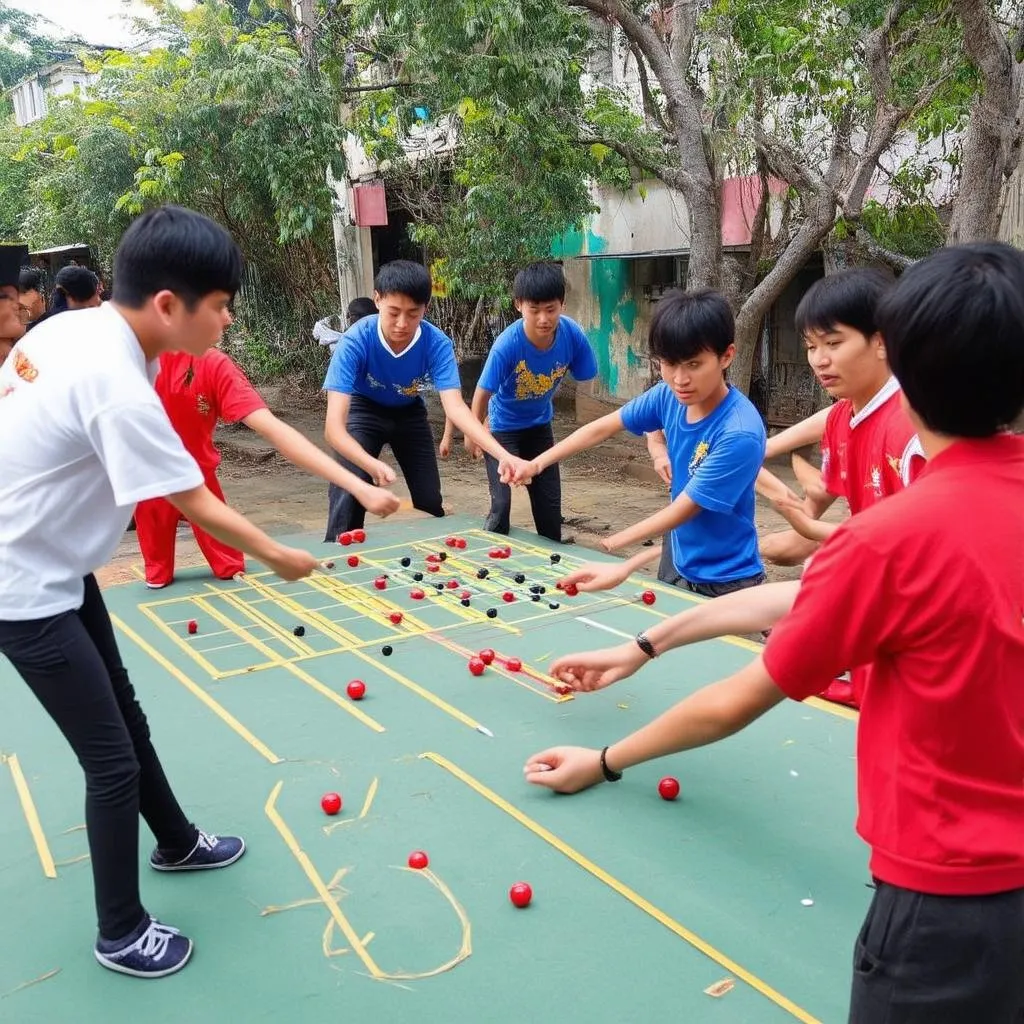 Nhóm bạn trẻ chơi bầu cua tôm cá