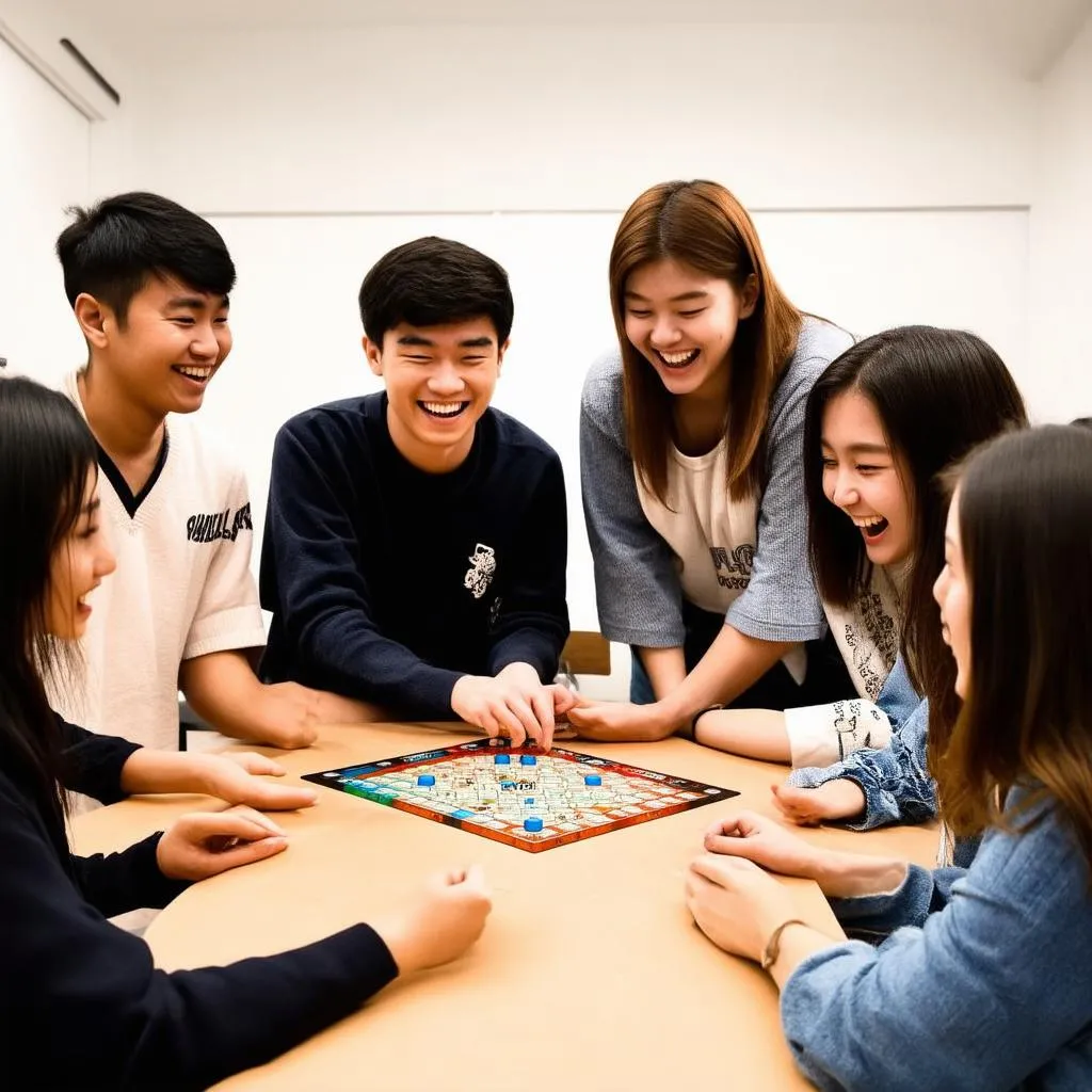 Nhóm bạn trẻ chơi game đặt câu hỏi