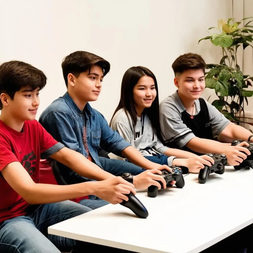 Nhóm bạn trẻ đang chơi game cùng nhau