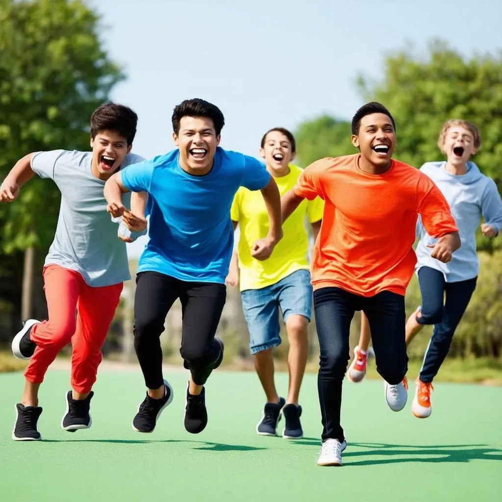 Nhóm bạn trẻ đang vui vẻ tham gia trò chơi Running Man