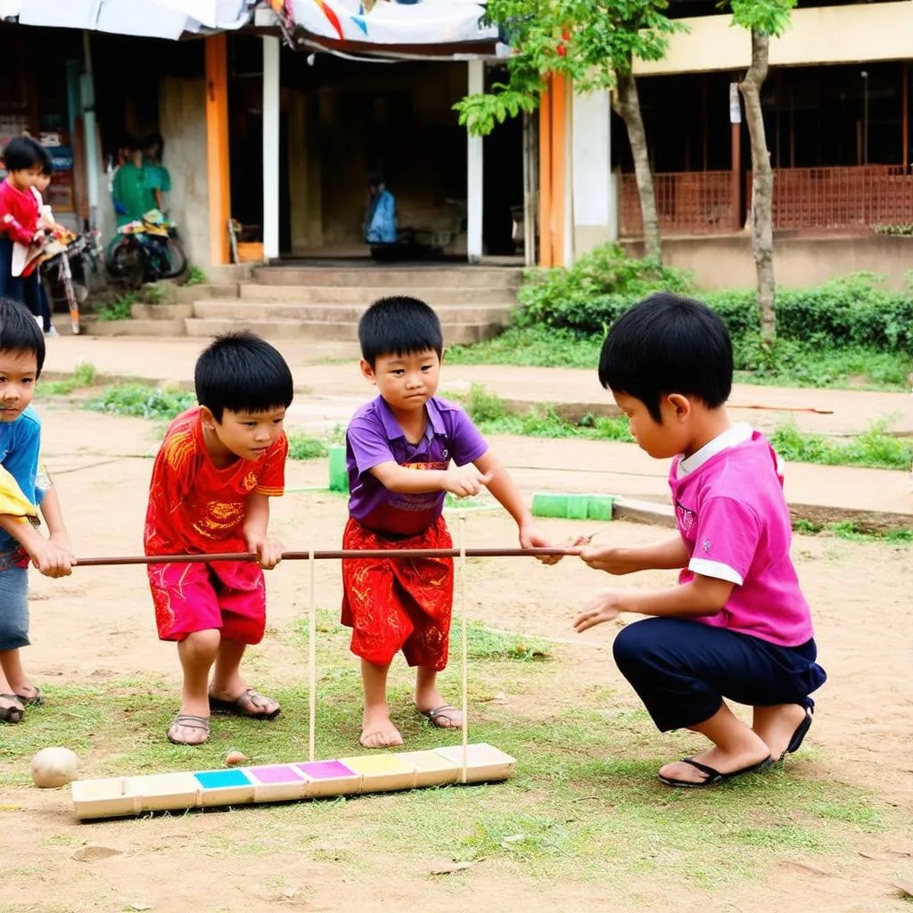 Nhóm trẻ em chơi trò chơi dân gian