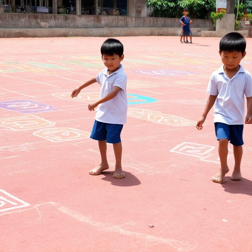 Trẻ em chơi nhảy lò cò