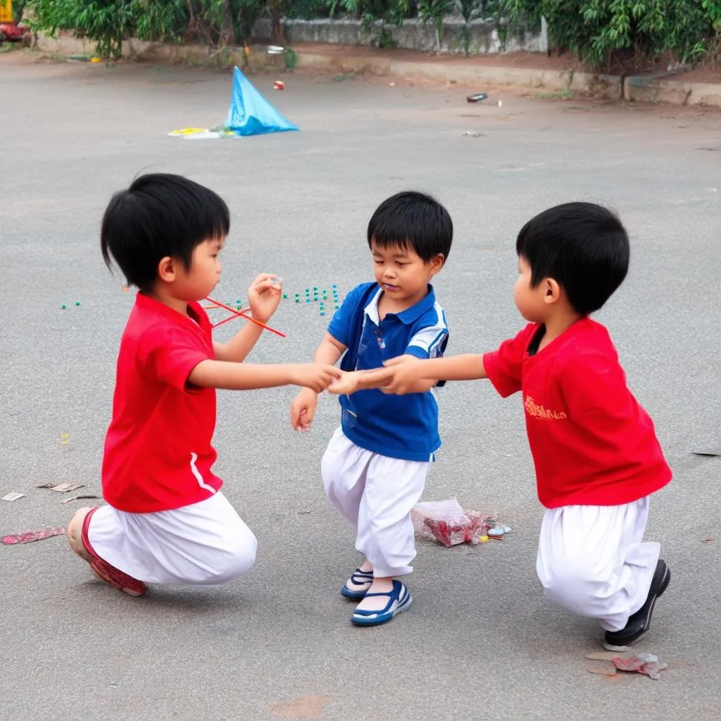 Những đứa trẻ đang chơi ô ăn quan