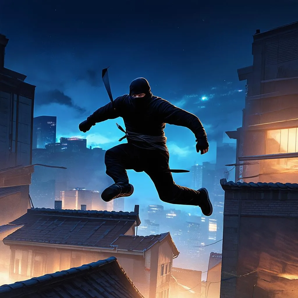 ninja chạy vượt chướng ngại vật