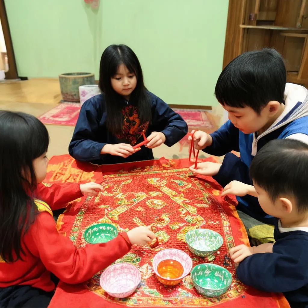 Gia đình chơi ô ăn quan ngày Tết