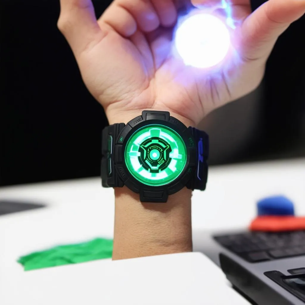 The Omnitrix glowing