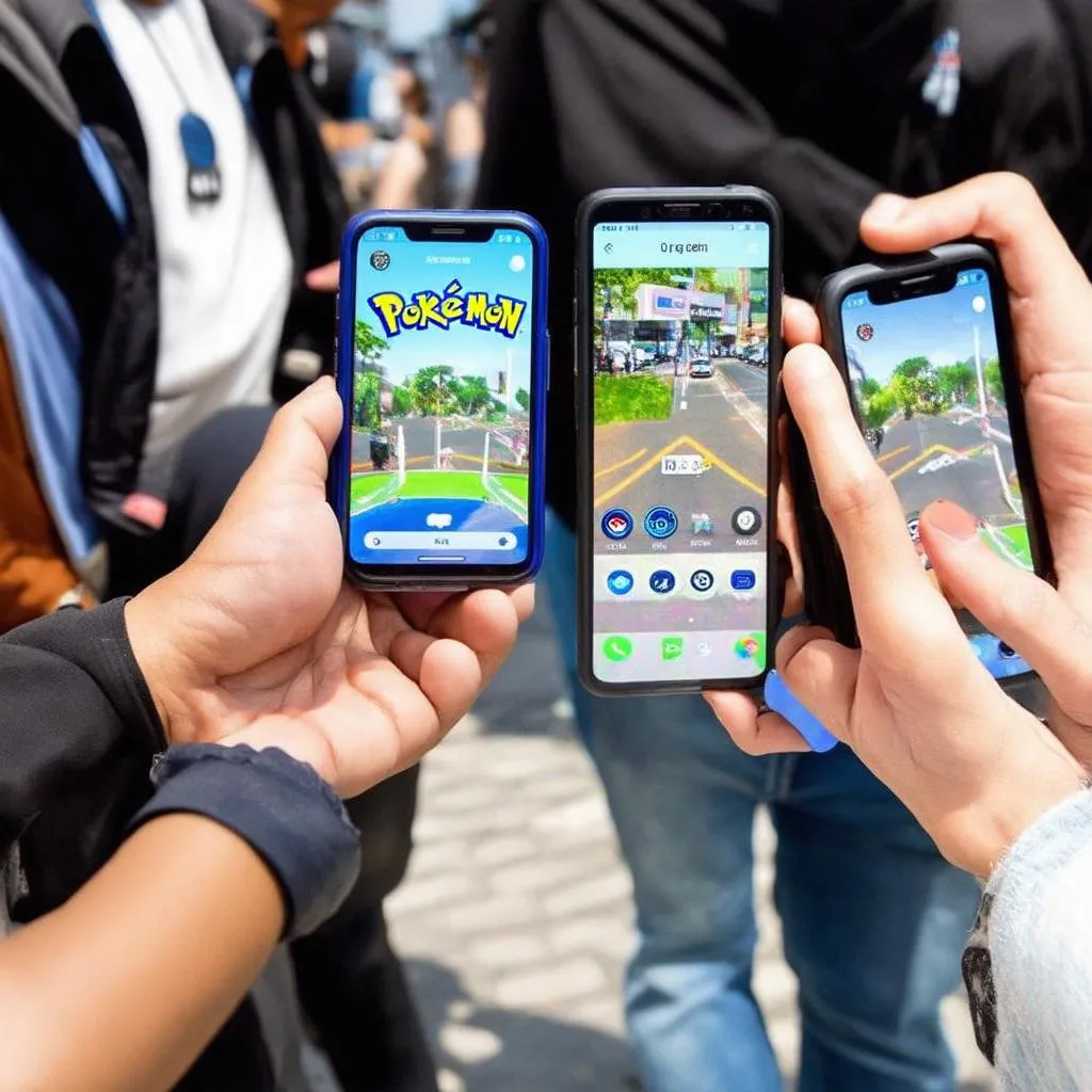 Mọi người đang chơi Pokemon Go trên điện thoại