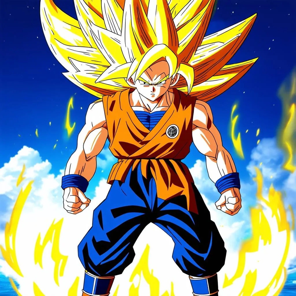 Hình ảnh Songoku biến hình Super Saiyan