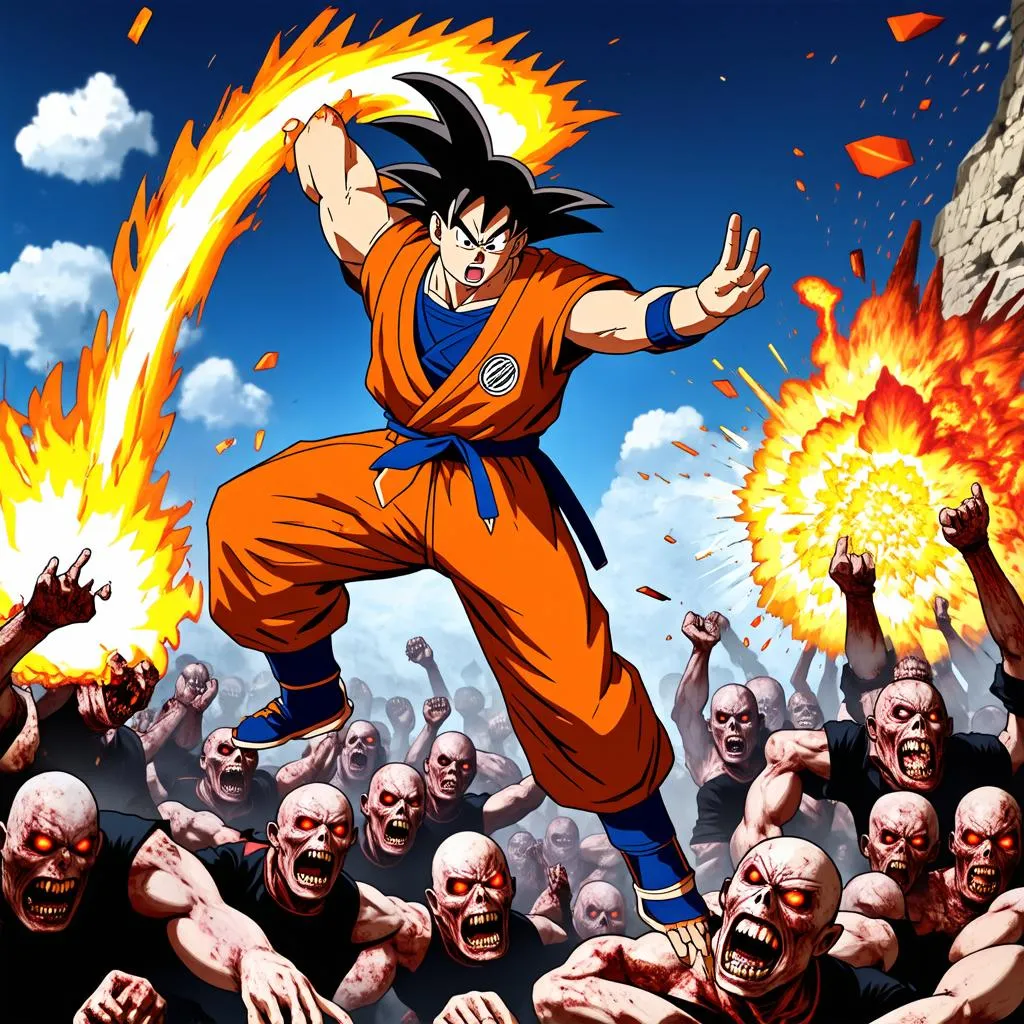 Songoku chiến đấu với zombie