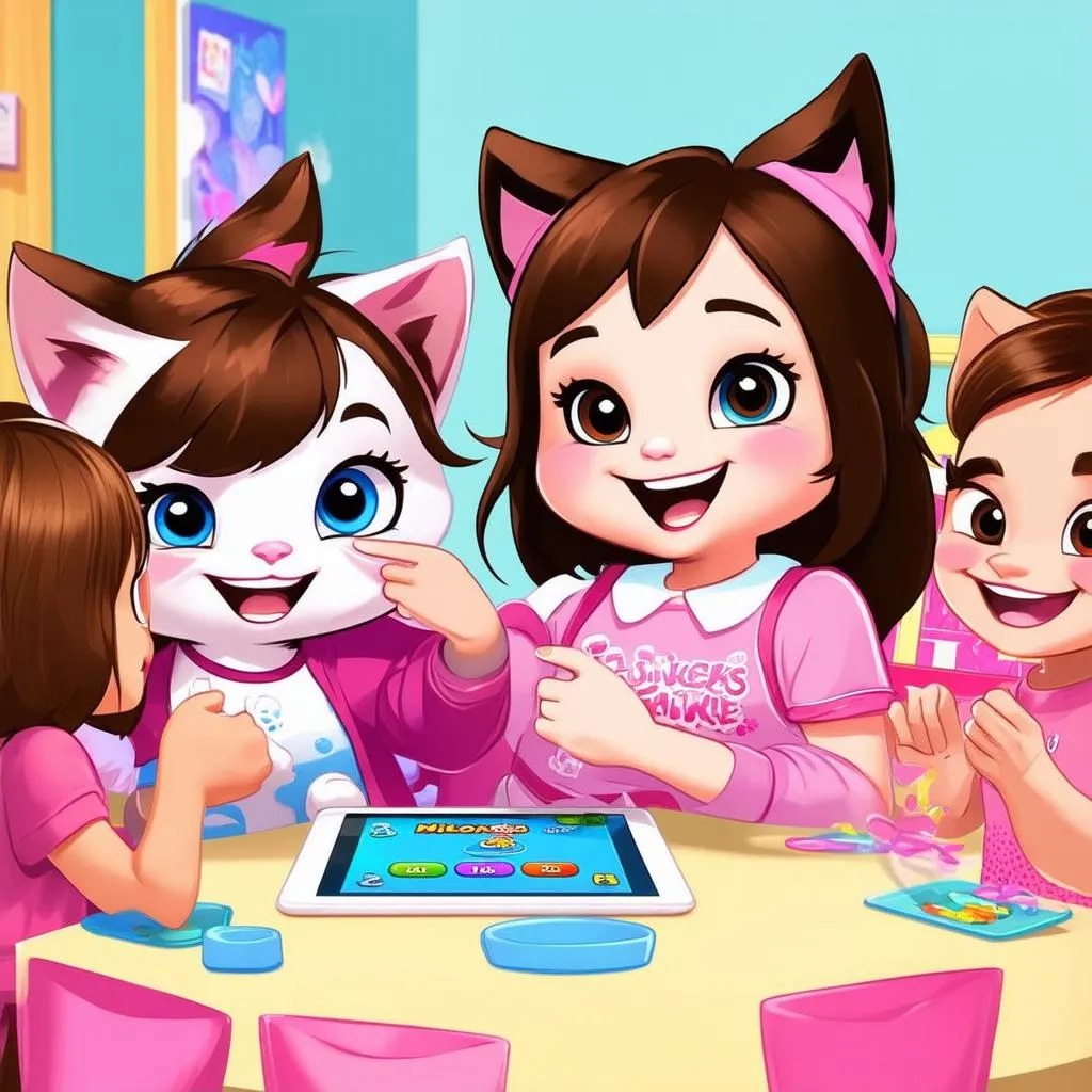 Talking Angela chơi game cùng bạn bè