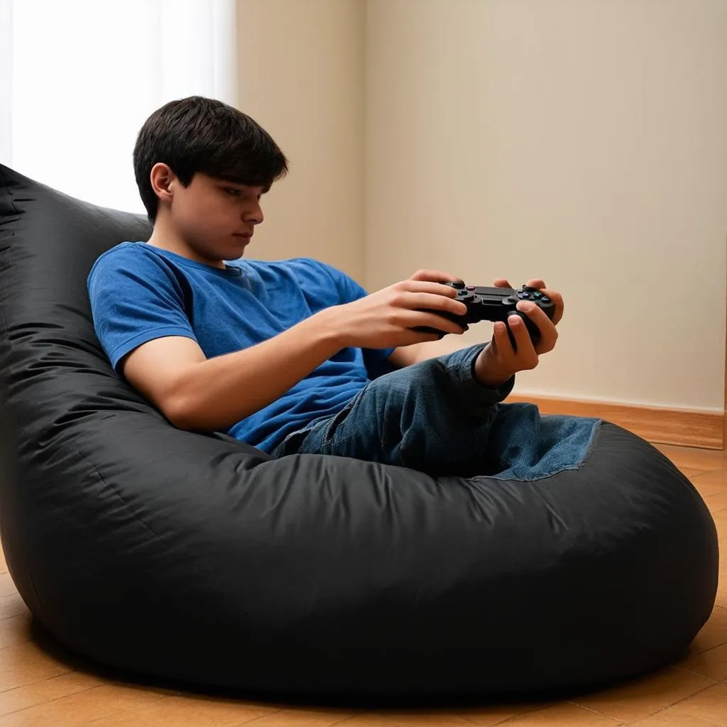 Teenager playing video game