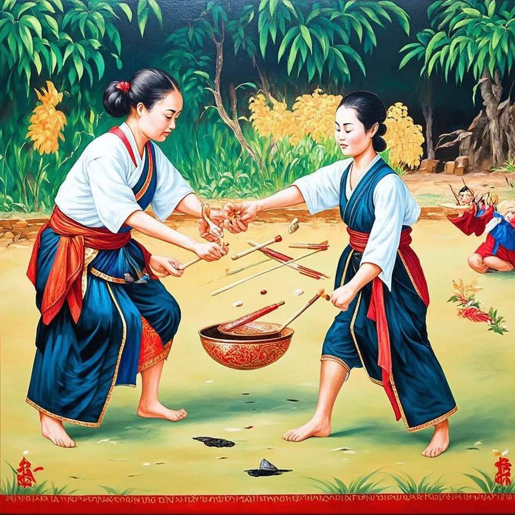 Tranh vẽ chơi bài chòi