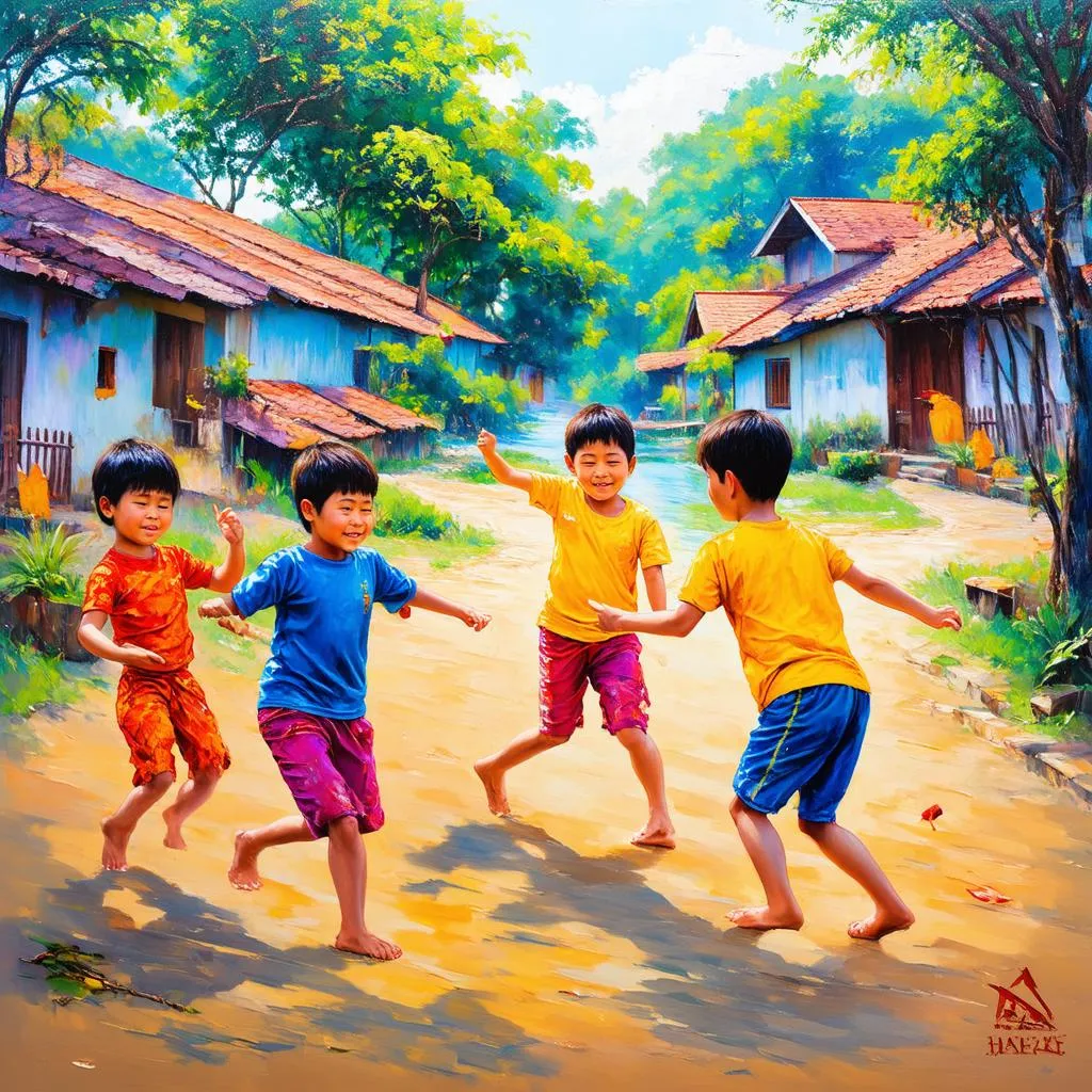 Tranh vẽ về trò chơi dân gian