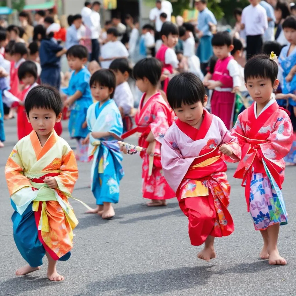 Trẻ em chơi Fukuwarai