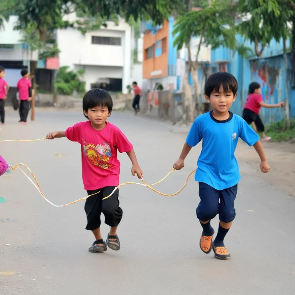 Trẻ em chơi nhảy dây