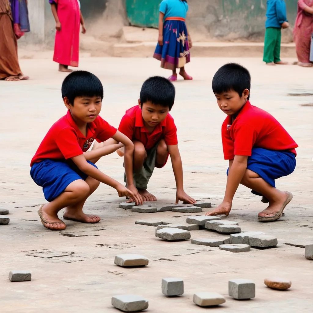 trẻ em chơi ô ăn quan