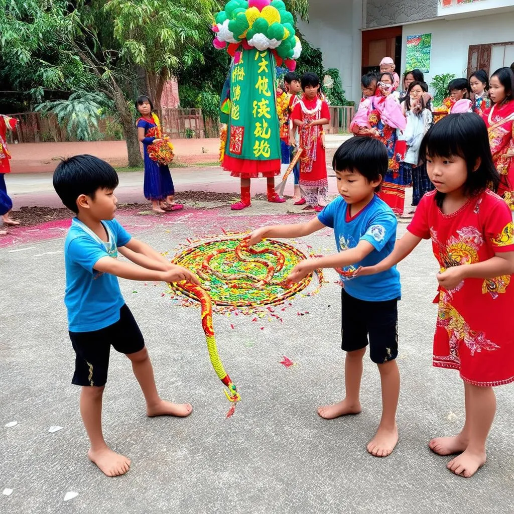 Các em nhỏ đang chơi rồng rắn lên mây