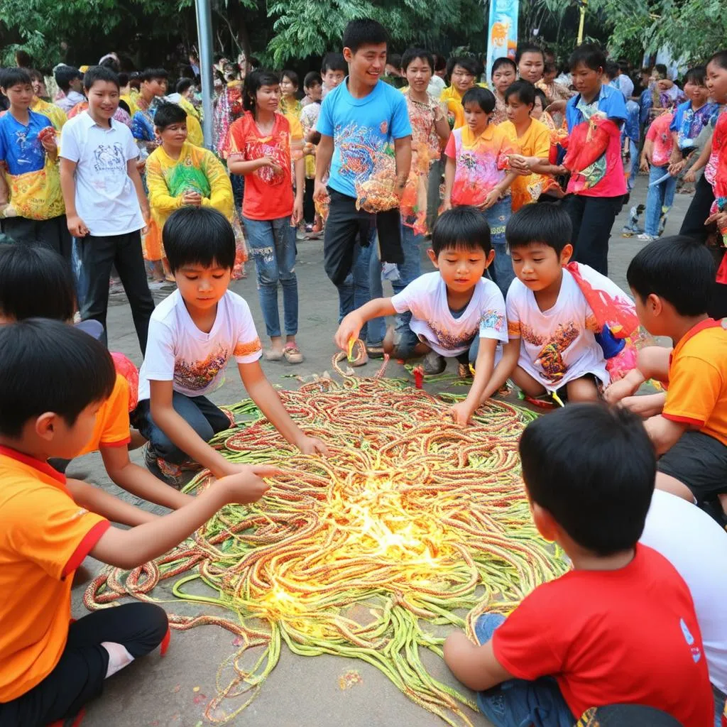 Trẻ em chơi rồng rắn lên mây