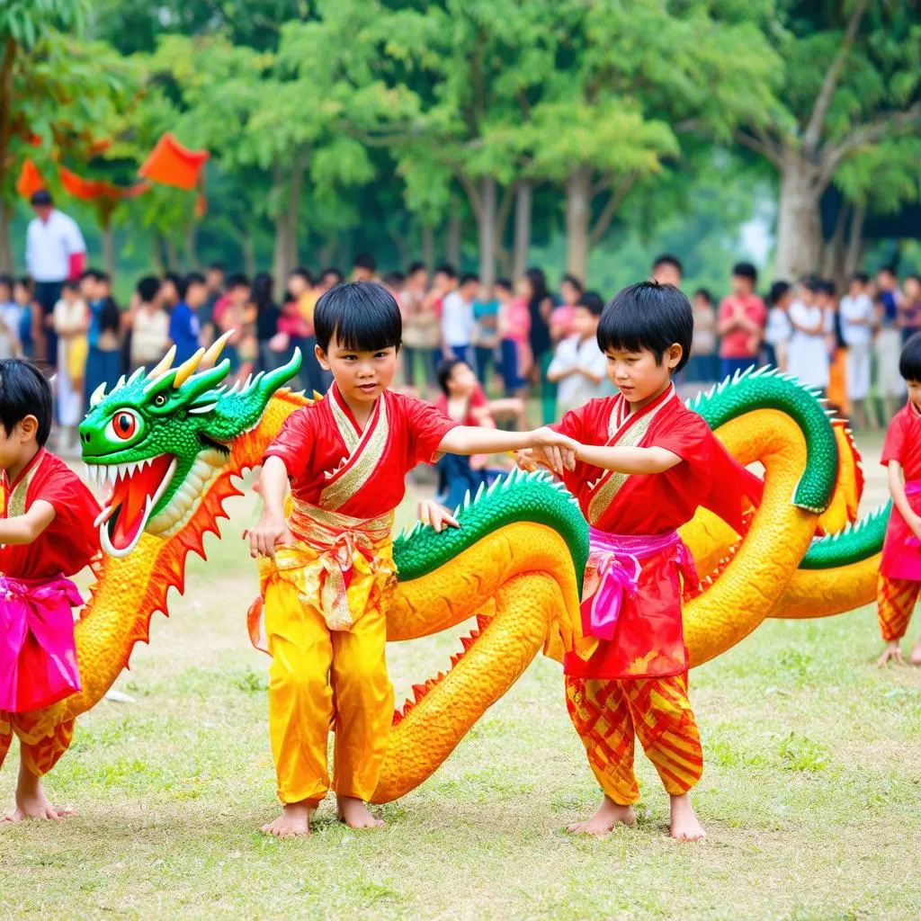 Trẻ em chơi rồng rắn lên mây