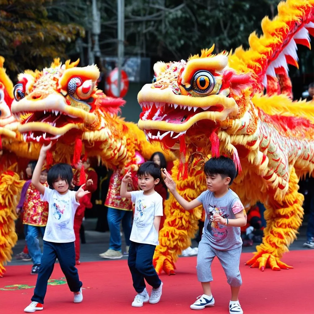 trẻ em chơi rồng trung thu